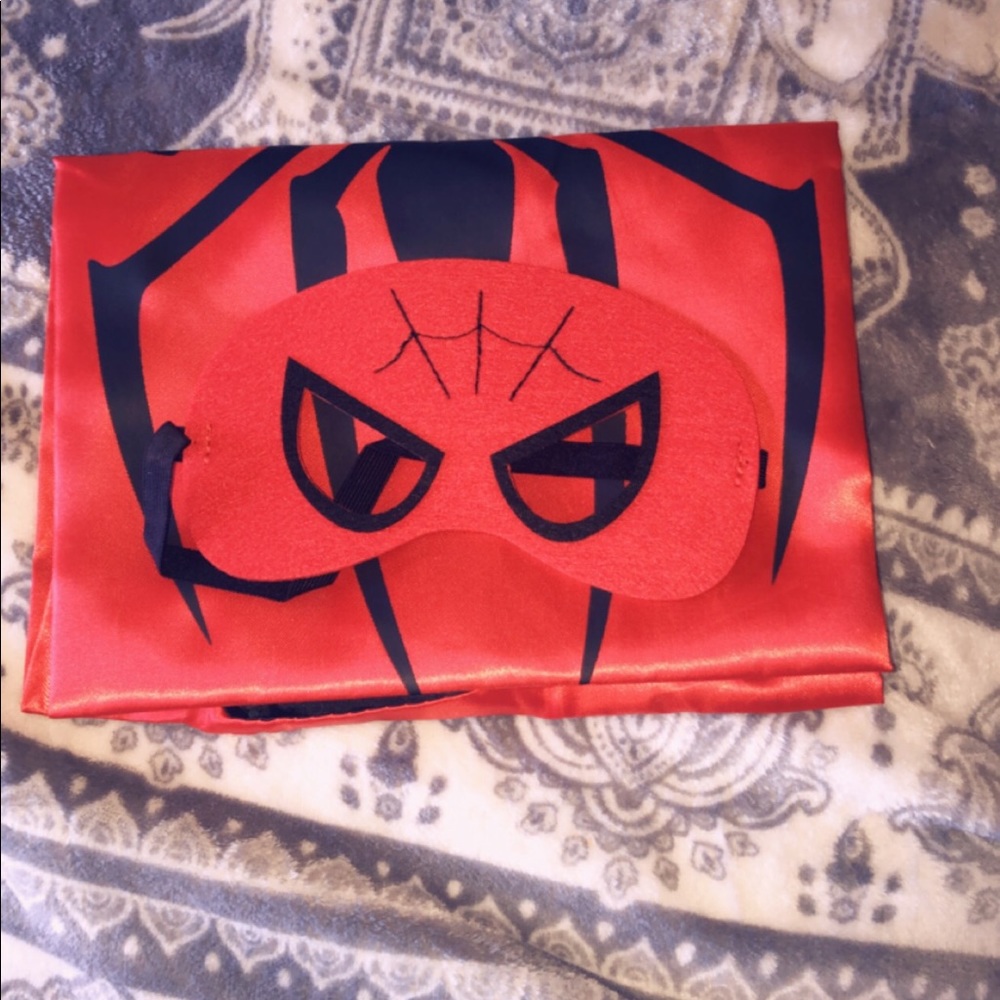 Spider-Man cape, mask, and stickers